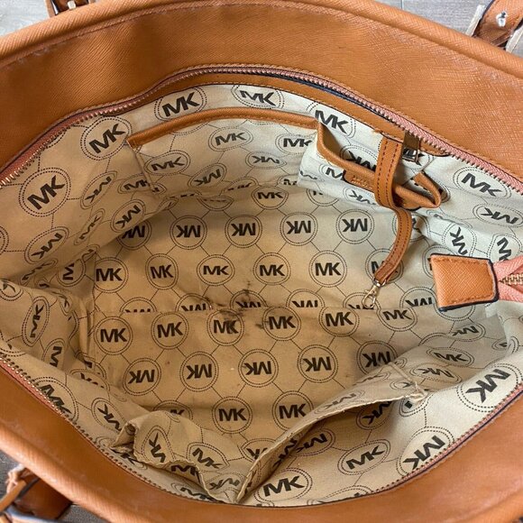 Michael Kors Jet Set Tote Bag Travel Large Top Zip Carmel Purse - Picture 7 of 10